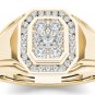 Solid 10k Yellow Gold 0.50Ct Round Cut Real Diamond Men's Halo Wedding Band Ring