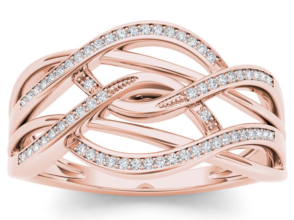 10k Rose Gold 0.15 Ct Diamond Interlocking Ribbons Fashion Engagement Ring HI I2