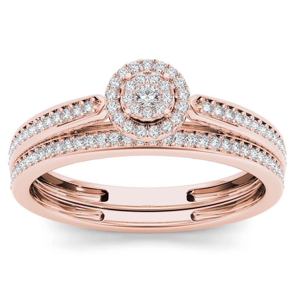 10k Rose Gold 0.25 Ct Diamond Wedding Band Engagement Bridal Ring Set HI I2 Size