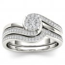 10k White Gold 0.50 Ct Natural Round Cut Diamond Halo Engagement Ring Set HI I2
