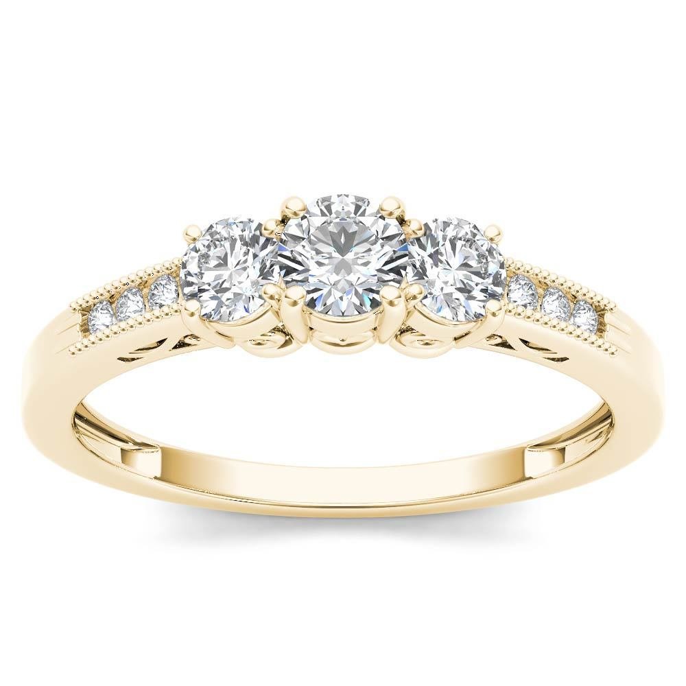 14k Yellow Gold 0.50Ct Natural Round Cut ThreeStone Diamond Engagemet Ring HI I2