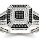 Solid 10k White Gold 0.12 Black And White Diamond Fashion Engagement Ring HI I2
