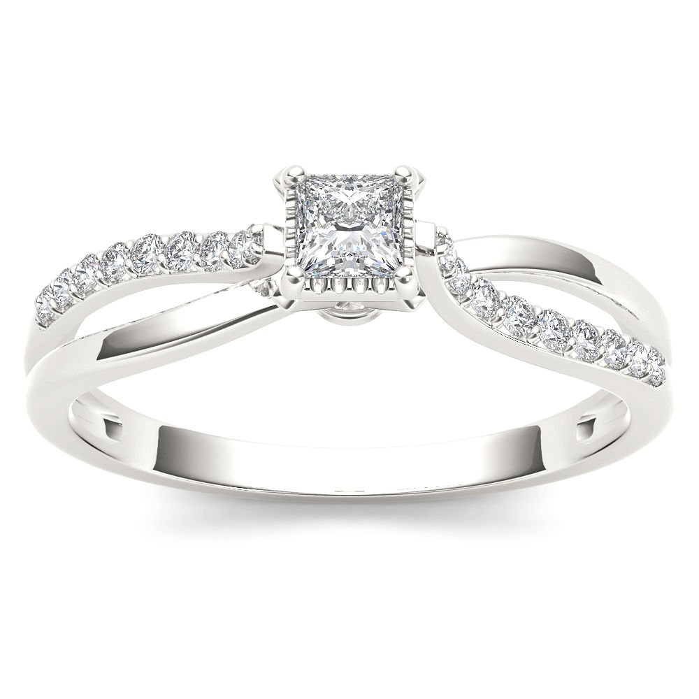 10k White Gold Princess Cut 0.24 Ct Diamond Split-Shank Classic Engagement Ring