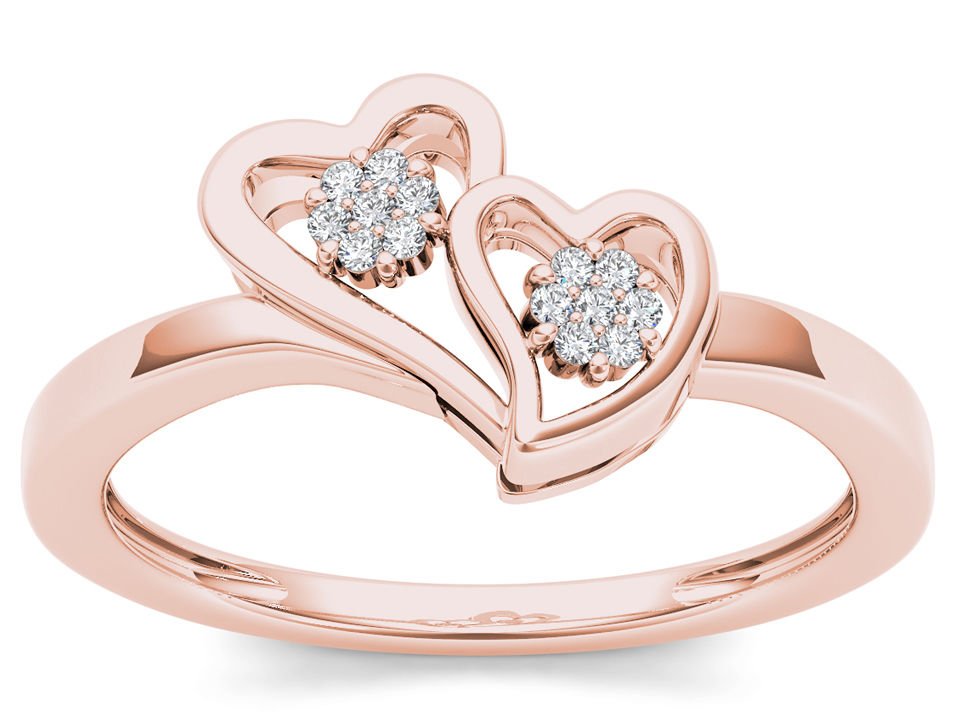 10k Rose Gold 0.050 Ct Round Cut Diamond Heart Engagement Fashion Ring HI I2