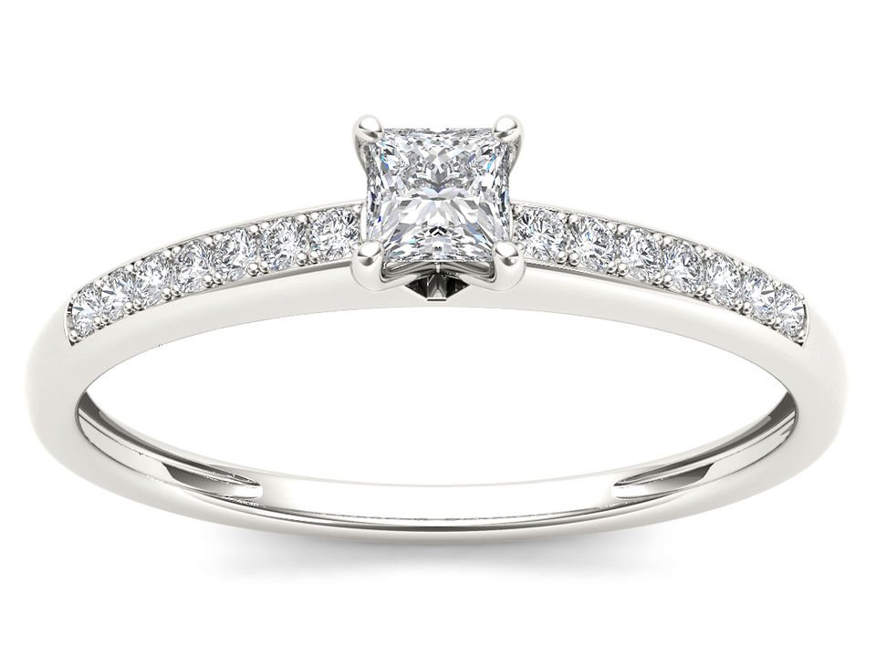10k White Gold 0.25 Princess Cut Diamond Classic Engagement Wedding Ring HI I2