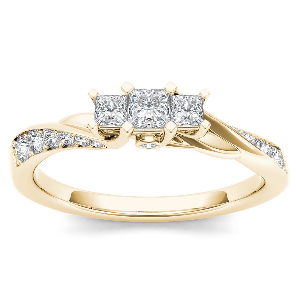 14k Yellow Gold 0.60 Ct Princess Cut Diamond Three Stone Engagement Ring HI I2