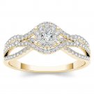 10k Yellow Gold 0.50 Ct Natural Round Cut Diamond Halo Engagement Ring HI Size
