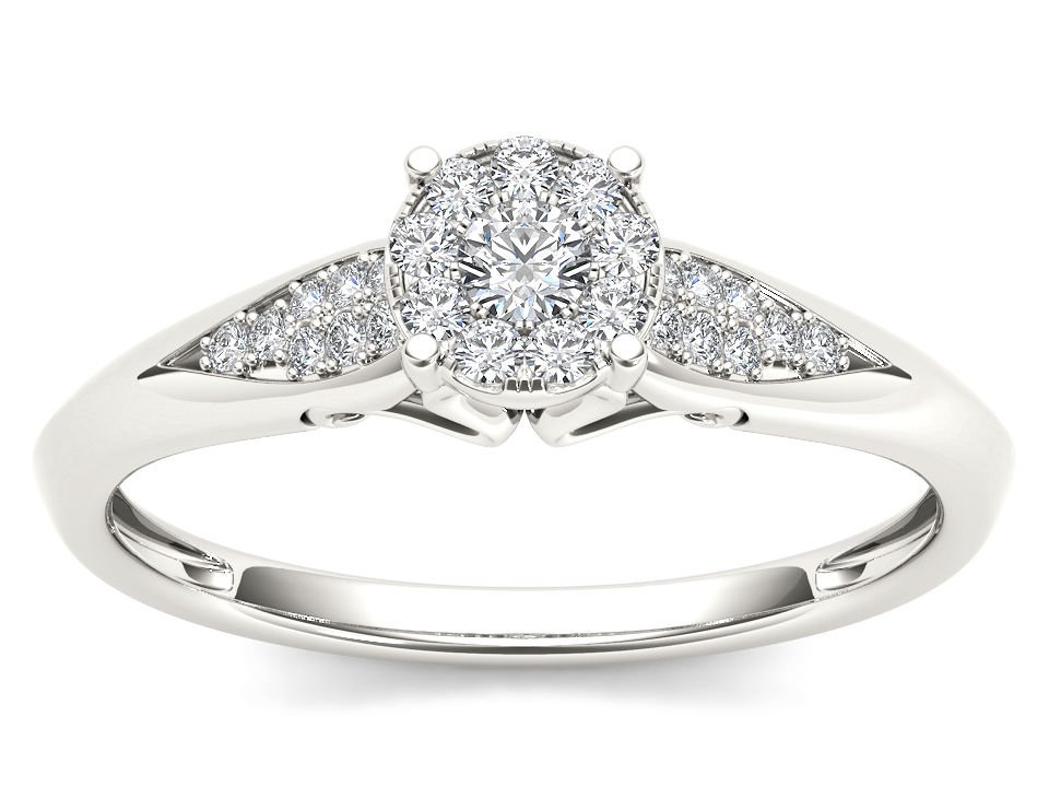 10k White Gold 0.15 Ct Natural Round Diamond Cluster Wedding Engagement Ring