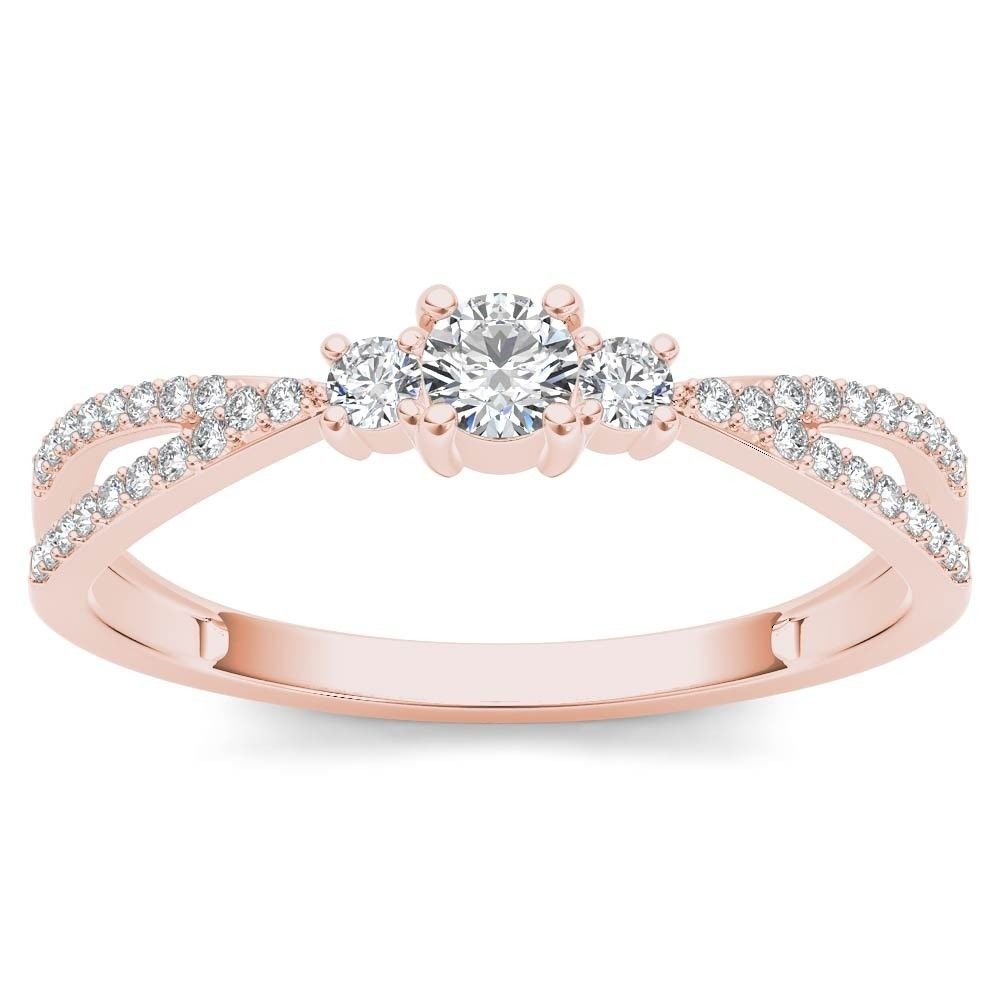 10k Rose Gold 0.25 Ct Round Cut Diamond Three Stone Engagement Ring HI I2