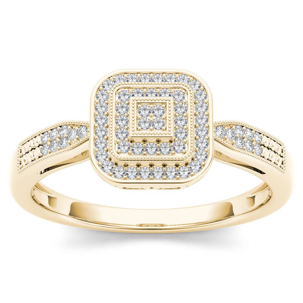 10k Yellow Gold 0.15 Ct Round Cut Diamond Halo Vintage Style Engagement Ring