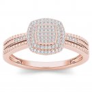 10k Rose Gold 0.2 Ct Round Cut Diamond  Cluster Halo Engagement Fashion Ring