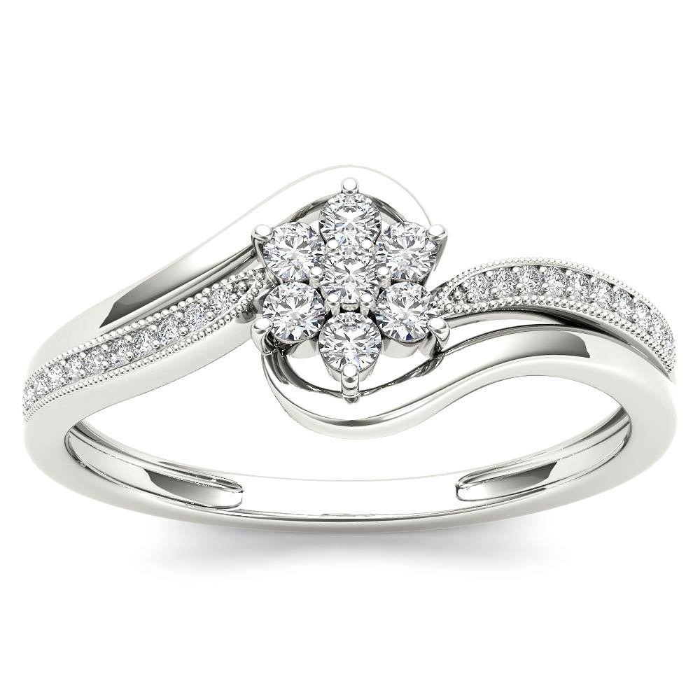 10k White Gold 0.25 Ct Diamond Bypass Flower Bypass Engagement Fashion Ring