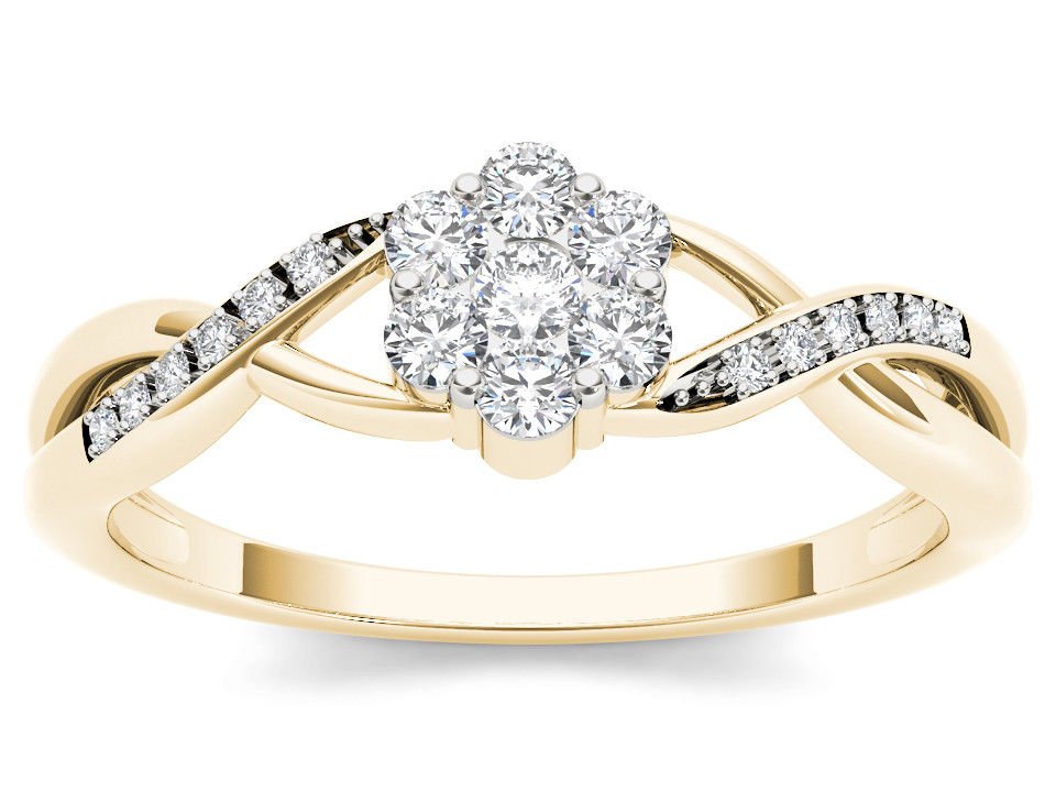 10k Yellow Gold 0.25 Ct Diamond Flower Shape Fashion Engagement Ring HI I2 Size