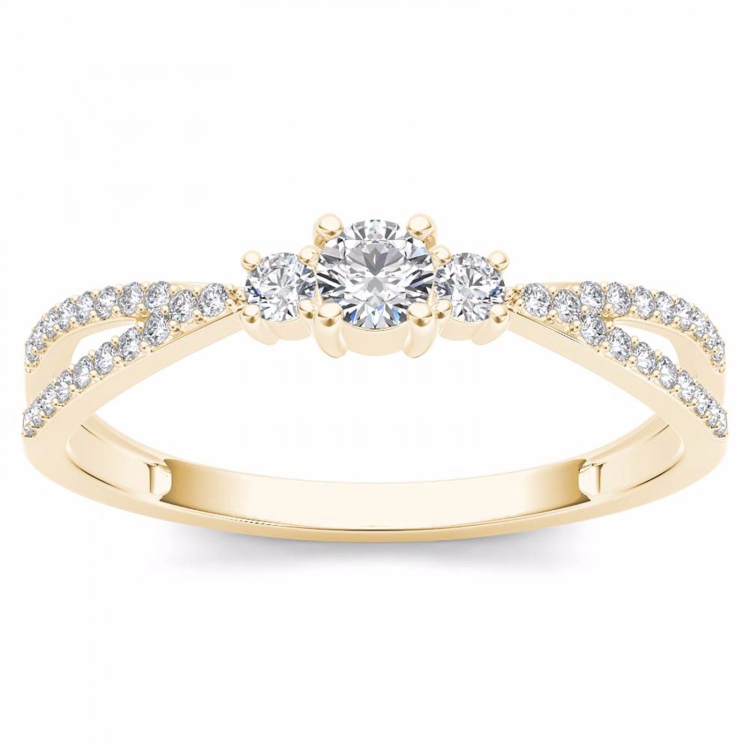 10k Yellow Gold 0.25 Ct Round Cut Diamond Three Stone Engagement Ring HI I2
