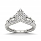 10k White Gold 0.12Ct Round Cut Natural Diamond Queen Crown Fashion Ring 10k White Gold 0.12Ct Round Cut Natural Diamond Queen Crown Fashion Ring
