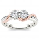 10K Pink Two Tone White Gold 0.75Ct Round Cut Diamond Two Stone Engagement Ring 10K Pink Two Tone White Gold 0.75Ct Round Cut Diamond Two Stone Engagement Ring
