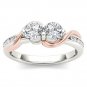 10K Pink Two Tone White Gold 0.75Ct Round Cut Diamond Two Stone Engagement Ring