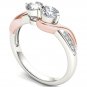 10K Pink Two Tone White Gold 0.75Ct Round Cut Diamond Two Stone Engagement Ring