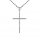 Solid 10k White Gold 0.15Ct Round Cut Diamond  Cross Pendant Necklace HI I2