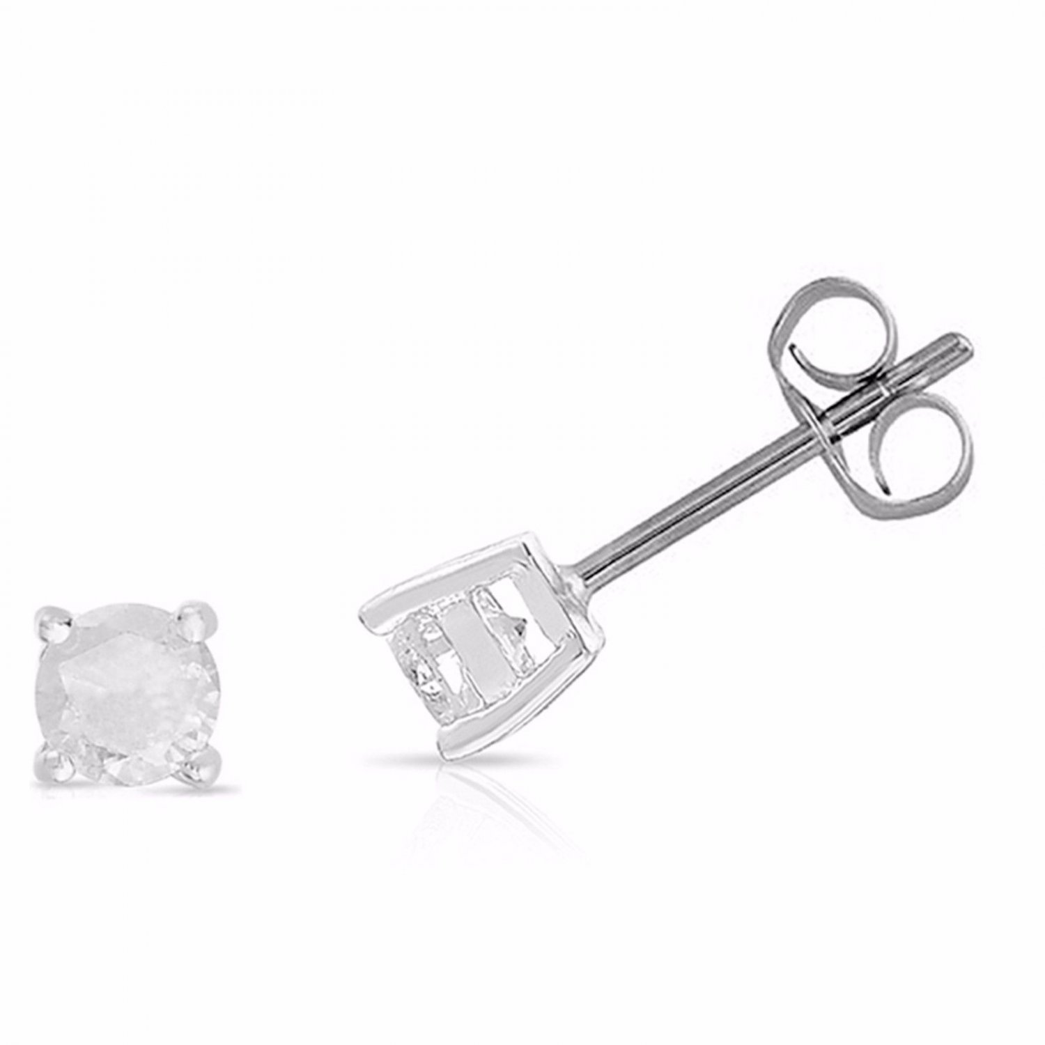 Real 10k White Gold 1.00ct Natural Round Cut Diamond Stud Earrings I-J I3