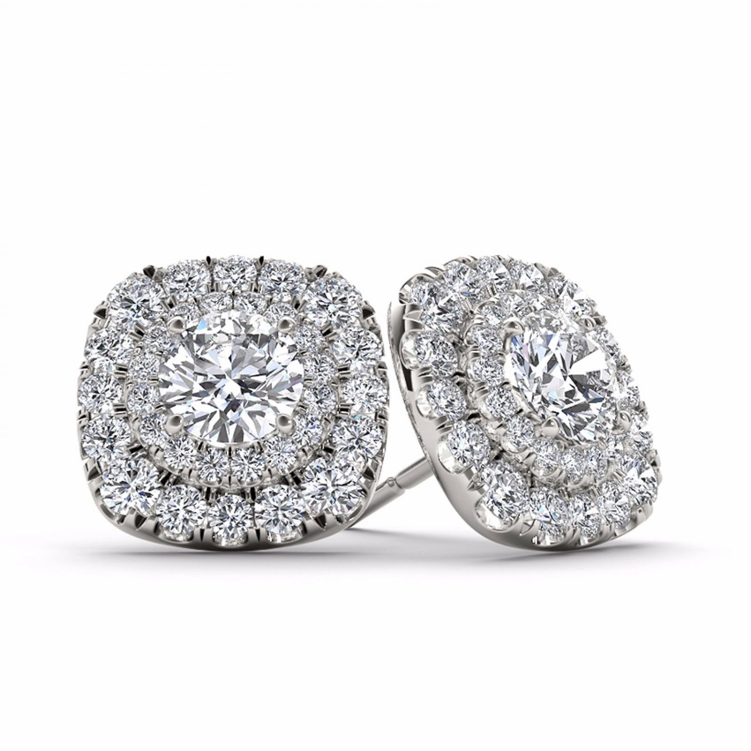 0.75 Ct Natural Round Cut Diamond Double Halo Stud Earrings in 10k White Gold