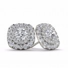 0.75 Ct Natural Round Cut Diamond Double Halo Stud Earrings in 10k White Gold