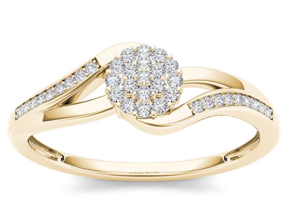 10k Natural Yellow Gold 0.13Ct Round Diamond Cluster Fashion Engagement Ring HI