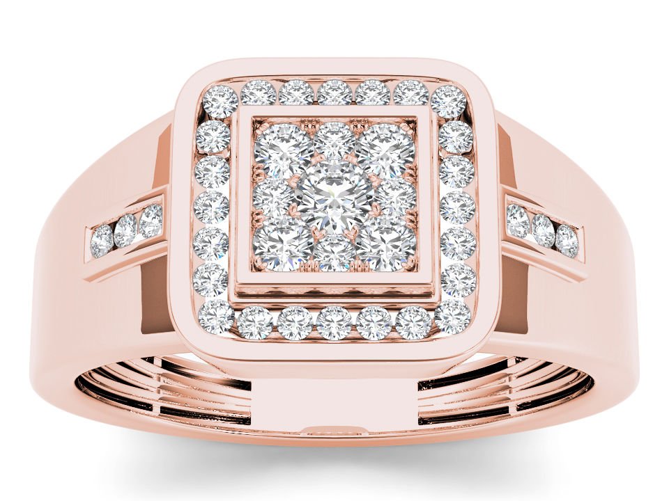 10k Rose Gold 0.50 Ct Natural Round Cut Diamond Men's Halo Wedding Band Ring