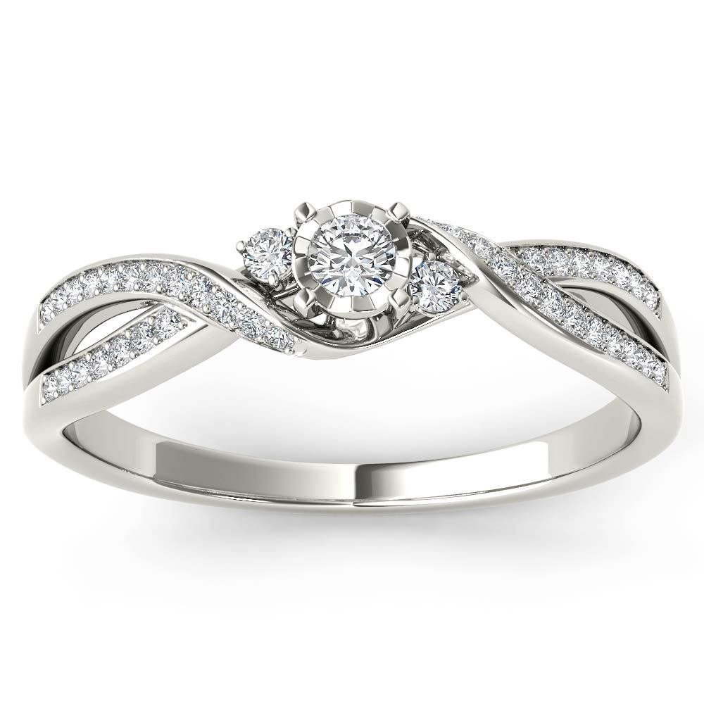 Genuine 10k White Gold 0.15 Ct Round Diamond Three Stone Engagement Ring HI I2