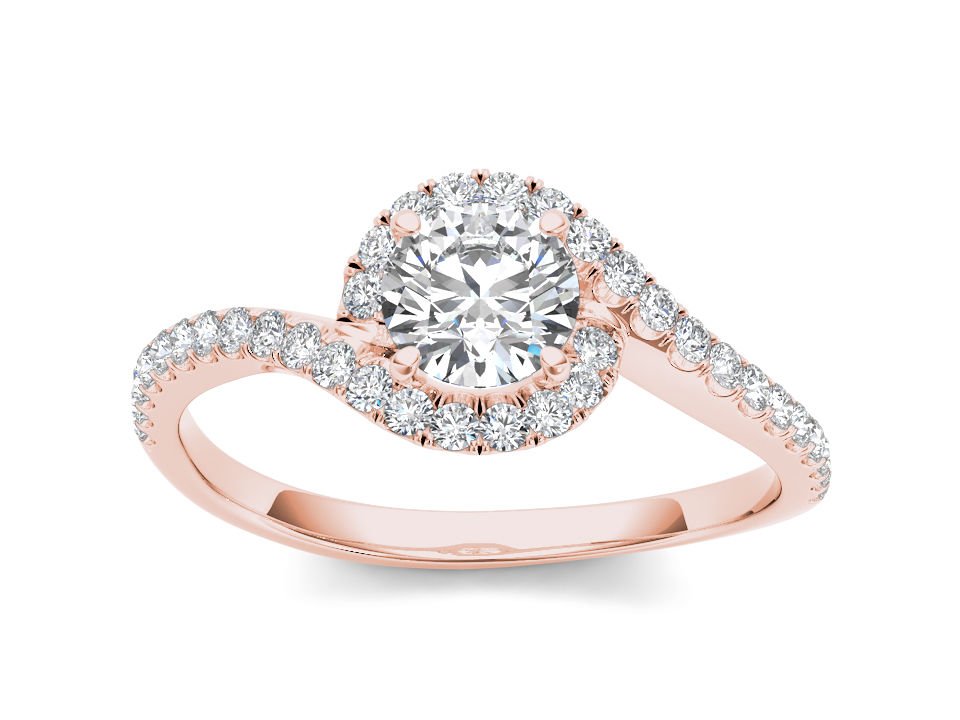 14K Rose Gold 0.75 Ct Natural Round Cut Diamond Bypass Halo Engagement Ring HI