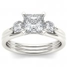 Solid 14K White Gold 1.5 Ct Princess Cut Diamond Three Stone Engagement Ring
