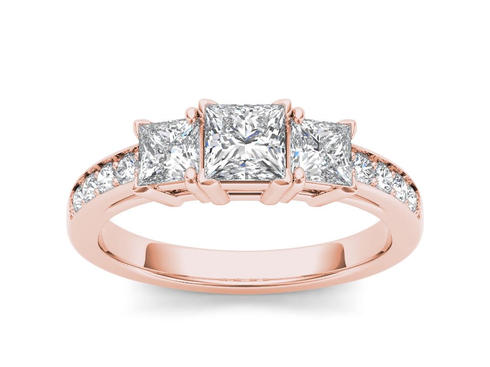 14K Rose Gold 2.00 Ct Princess Cut Diamond Three Stone Engagement Ring