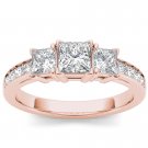 14K Rose Gold 2.00 Ct Princess Cut Diamond Three Stone Engagement Ring