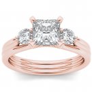 Solid 14K Rose Gold 1.5 Ct Princess Cut Diamond Three Stone Engagement Ring