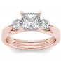 Solid 14K Rose Gold 1.5 Ct Princess Cut Diamond Three Stone Engagement Ring
