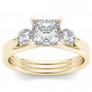 Solid 14K YellowGold 1.5 Ct Princess Cut Diamond Three Stone Engagement Ring