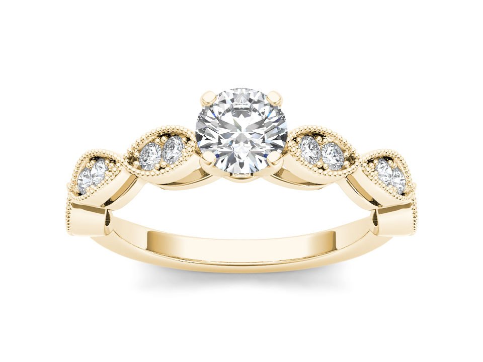 14k Yellow Gold 1.00Ct Round Cut Diamond Vintage Solitaire Engagement Ring HI I2