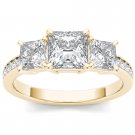 Solid 14K Yellow Gold 2.00 Ct Princess Cut Diamond Three Stone Engagement Ring