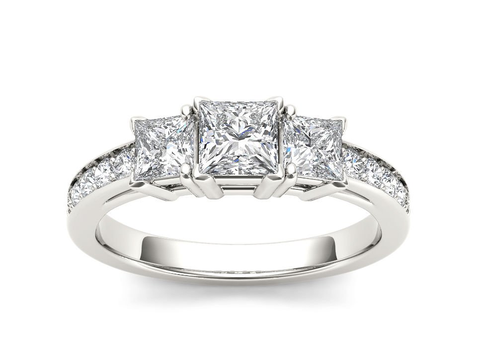 14K White Gold 2.00 Ct Princess Cut Diamond Three Stone Engagement Ring