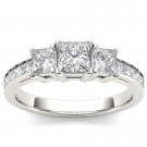 14K White Gold 2.00 Ct Princess Cut Diamond Three Stone Engagement Ring