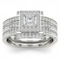 Solid 14k White Gold 1.46 Diamond Halo Double Band Engagement Ring Set HI I2