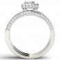 Solid 14k White Gold 1.46 Diamond Halo Double Band Engagement Ring Set HI I2