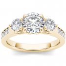 Solid 14K Yellow Gold 2.00 Ct Round Cut Diamond Three Stone Engagement Ring HI