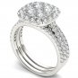 14k White Gold 2.00 Ct Round Cut Diamond Halo Two Bands Engagement Ring Set HI