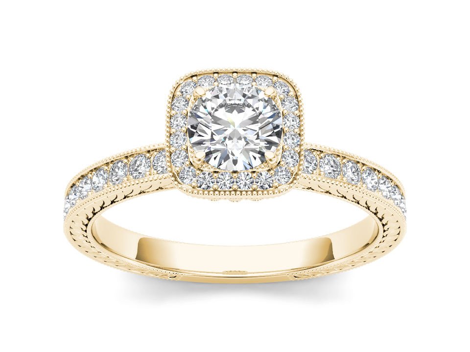 14K Yellow Gold 1.00 Ct Natural Round Cut Diamond Vintage Halo Engagement Ring