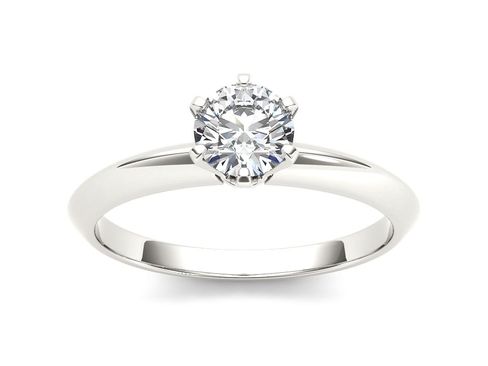 14k White Gold 0.90 Ct Round Cut Diamond Six Prong Solitaire Engagement Ring