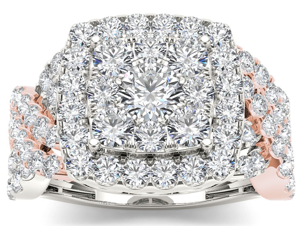 14K Pink TwoTone White Gold 2.00 Ct Round Cut Diamond Cluster Engagement Ring