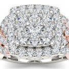 14K Pink TwoTone White Gold 2.00 Ct Round Cut Diamond Cluster Engagement Ring