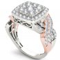 14K Pink TwoTone White Gold 2.00 Ct Round Cut Diamond Cluster Engagement Ring