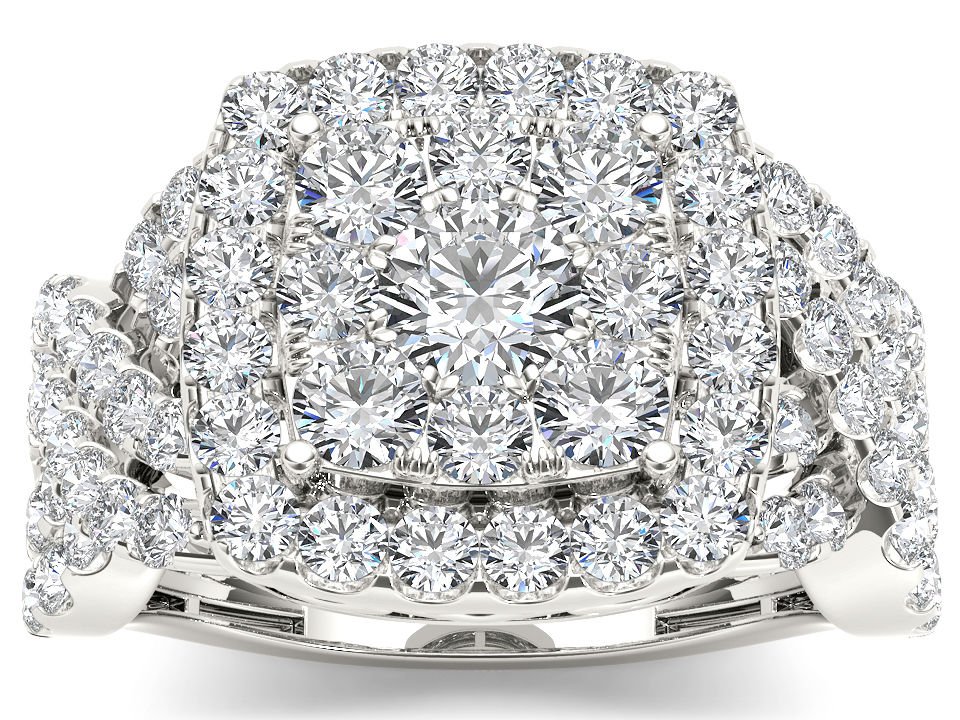 Genuine 14K White Gold 2.00Ct Brillant Round Cut Diamond Cluster Engagement Ring